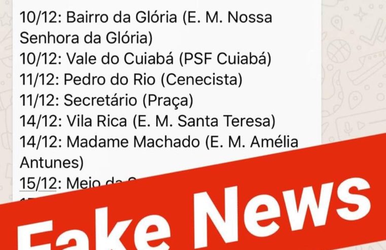 Prefeitura faz alerta sobre fake news, com  lista de testagem em massa