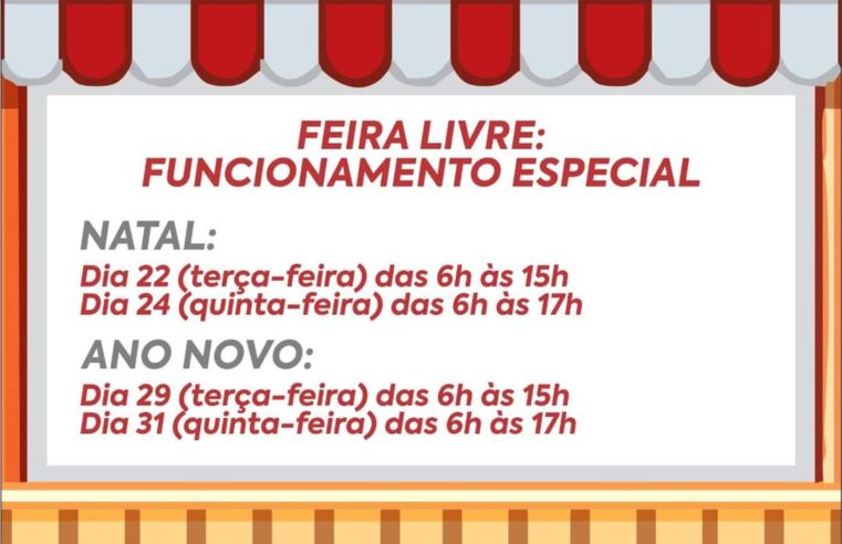 Nesta terça-feira (22) tem feira livre com horário especial de Natal na Rua Souza Franco