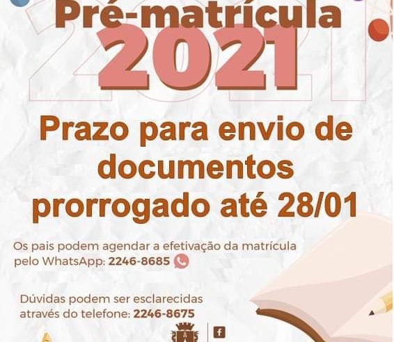 Termina hoje o prazo para a efetivação da matrícula, ano letivo 2021, na Rede Municipal de Ensino