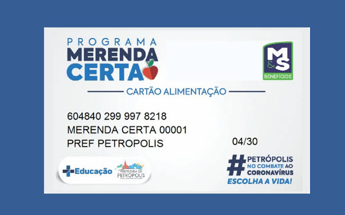 Crédito de R$ 70 relativo ao mês de março do Cartão Merenda Certa foi liberado neste sábado (20) para os mais de 40 mil estudantes matriculados na rede municipal de ensino até o dia 15 de fevereiro