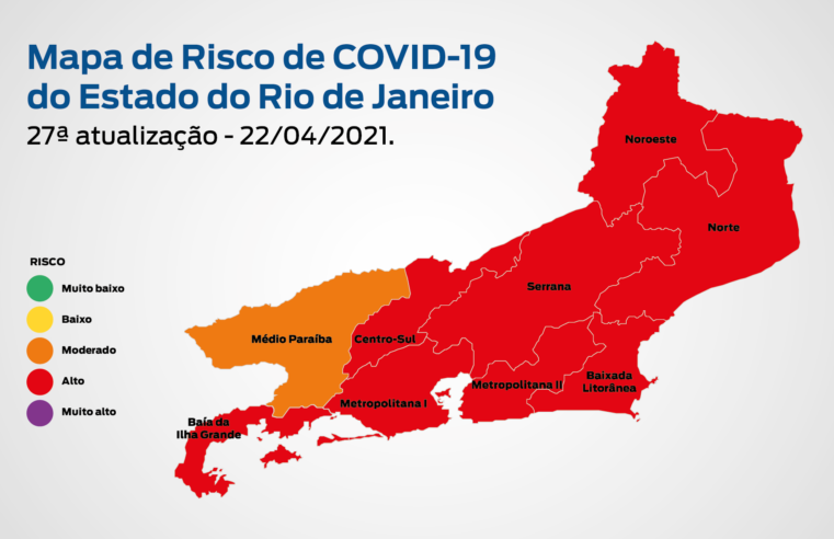 Estado do Rio apresenta bandeira vermelha no Mapa de Risco da Covid-19