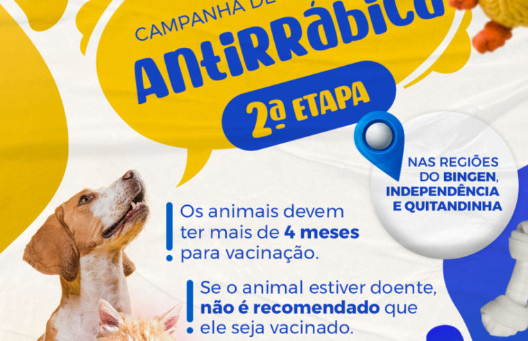 Segunda etapa da campanha de vacinação antirrábica animal será realizada sábado (12) no Independência, Bingen e Quitandinha