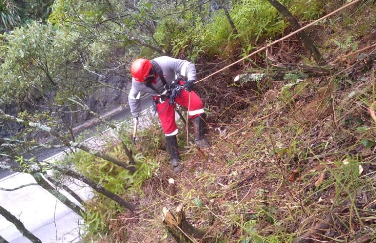 Trecho da descida da serra, na BR-040, é parcialmente interditado para limpeza em encosta