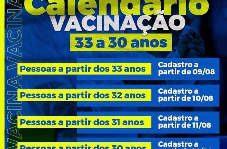 Pessoas a partir dos 33 anos podem se cadastrar hoje (09), para a vacinação contra covid-19
