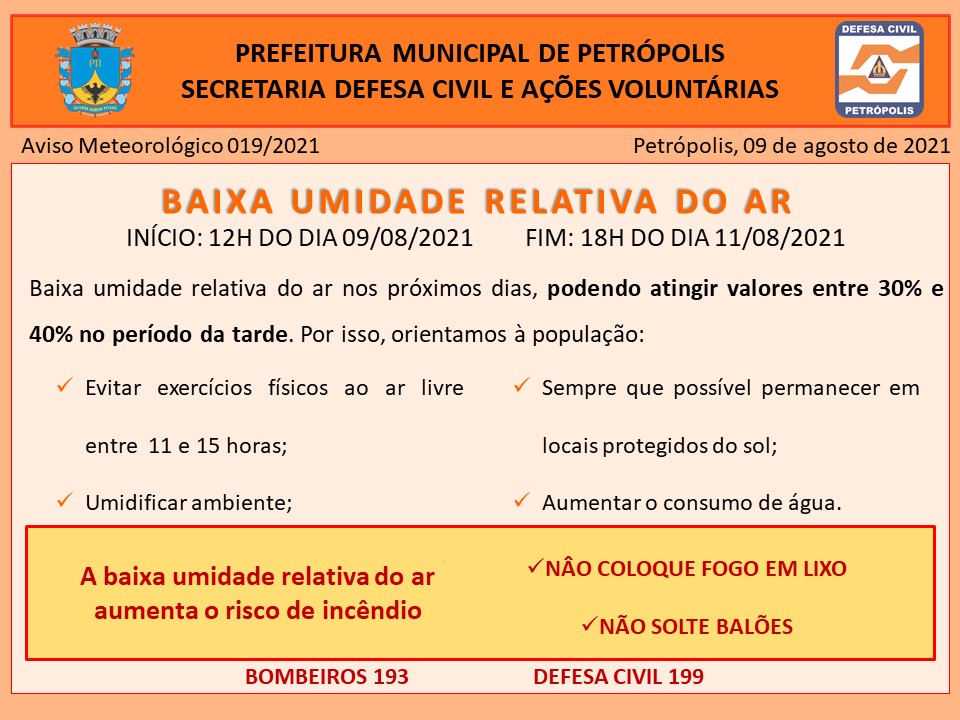 Queimadas: Defesa Civil alerta para risco de baixa umidade do ar