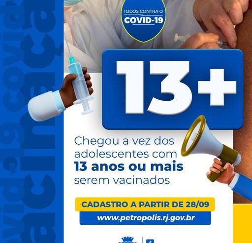 Adolescentes de 13 anos começam a se vacinar nesta quarta-feira em Petrópolis