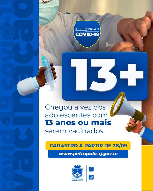 Adolescentes de 13 anos começam a se vacinar nesta quarta-feira em Petrópolis