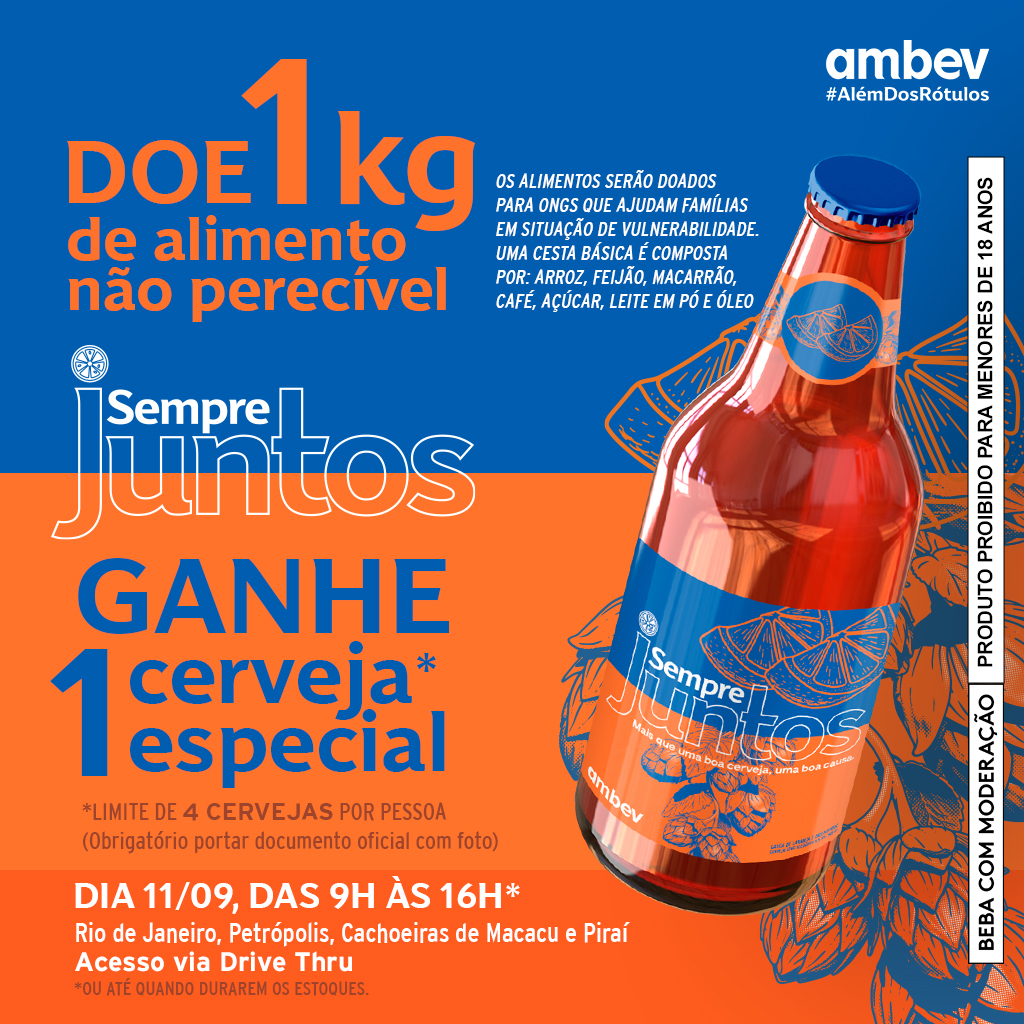 Ambev faz ação de arrecadação de alimentos não perecíveis em troca de cerveja em Petrópolis