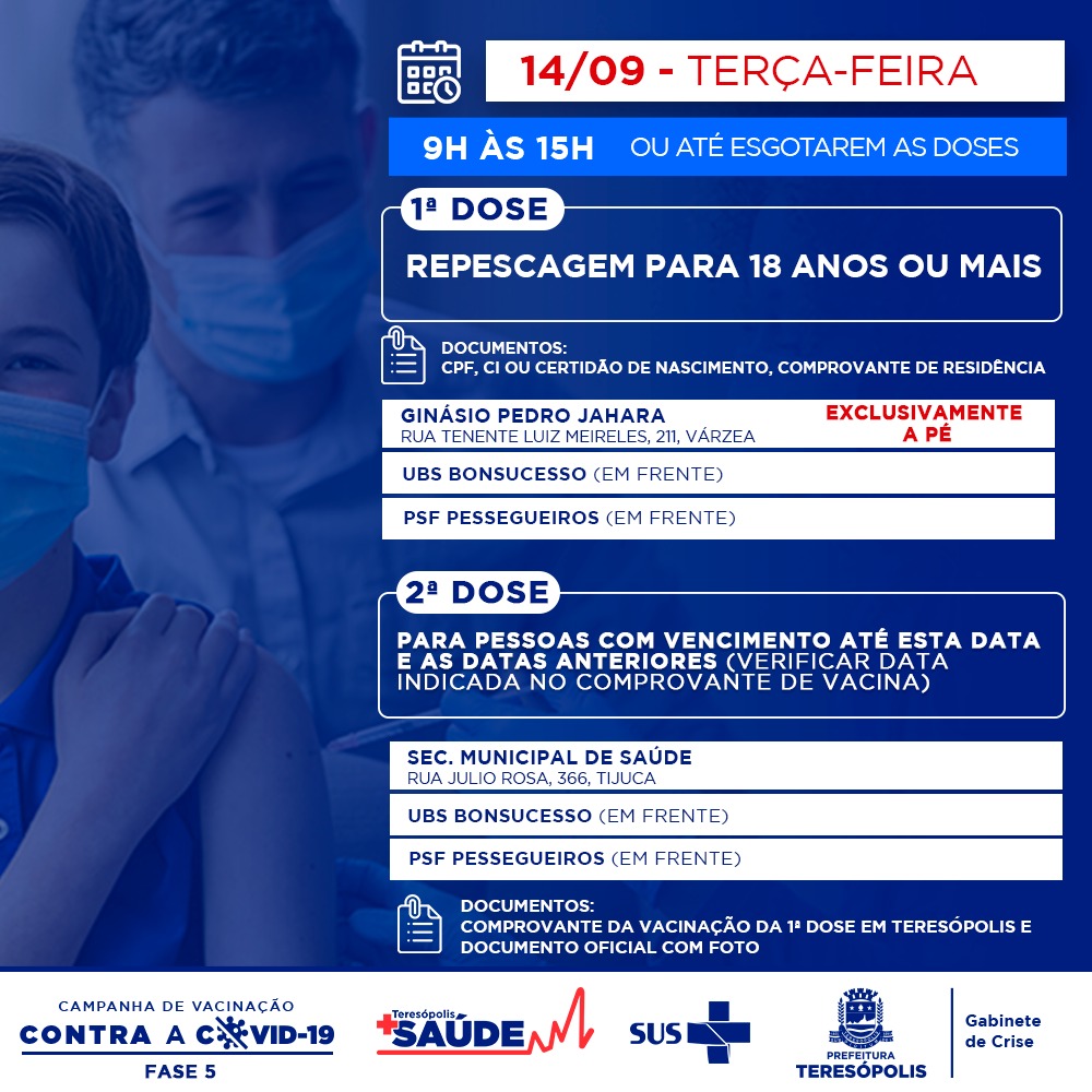 Prefeitura de Teresópolis faz repescagem da 1ª dose