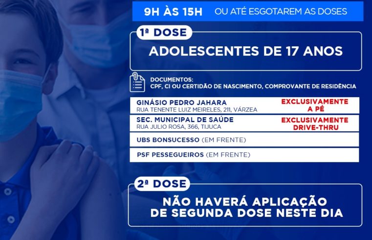 Teresópolis: adolescentes de 17 anos, recebem a primeira dose da vacinada contra a Covid-19, na próxima segunda-feira (13)
