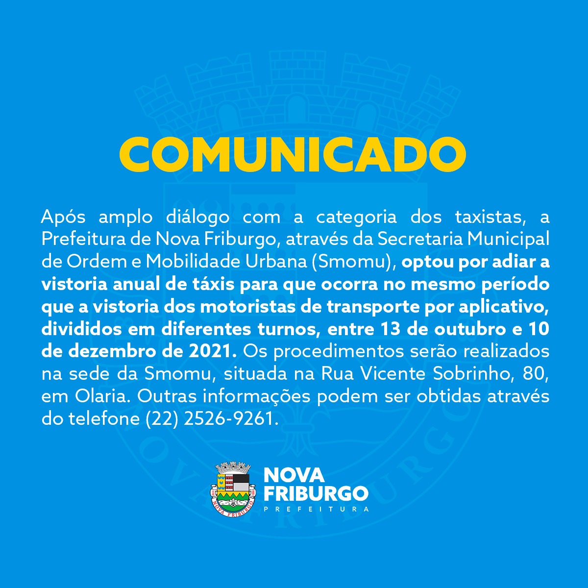 Vistoria anual de táxis em Nova Friburgo é adiada