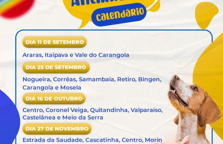 Prefeitura divulga calendário de vacinação antirrábica animal