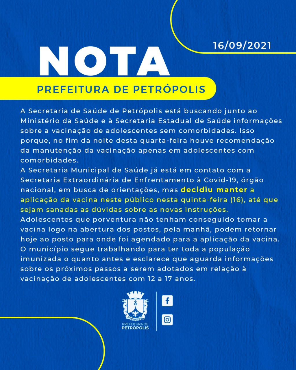 Prefeitura mantém vacinação de adolescentes