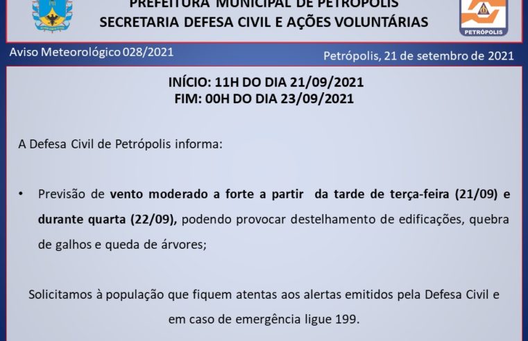 Nova passagem de frente fria provocará ventos fortes em Petrópolis