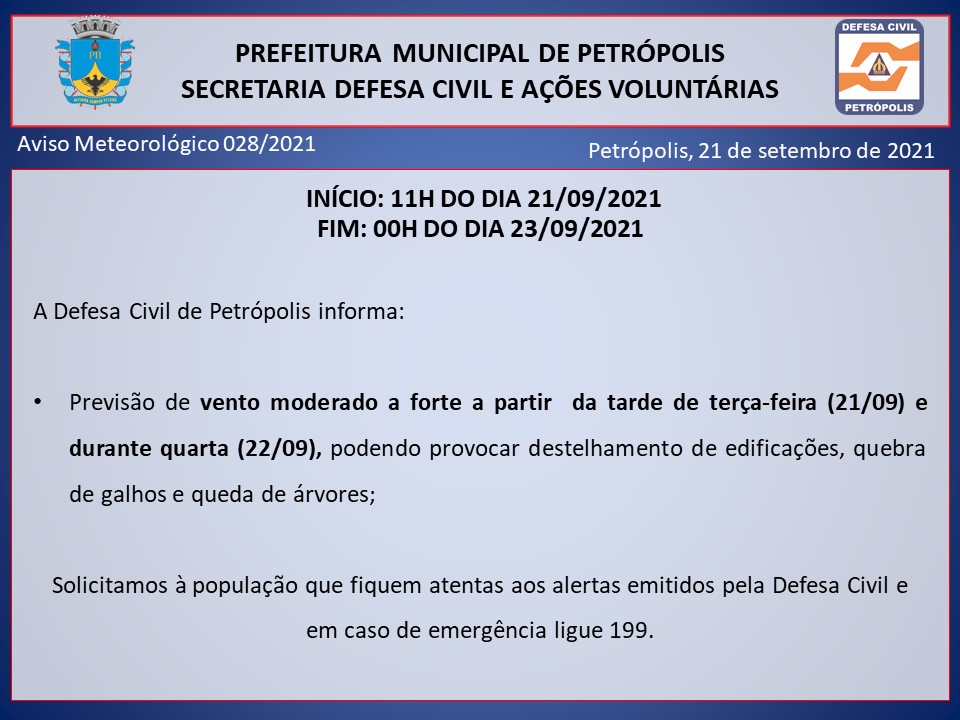 Nova passagem de frente fria provocará ventos fortes em Petrópolis