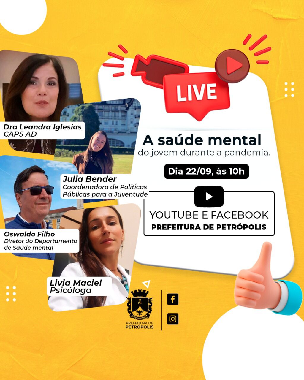 Prefeitura promove live para debater a saúde mental do jovem durante a pandemia