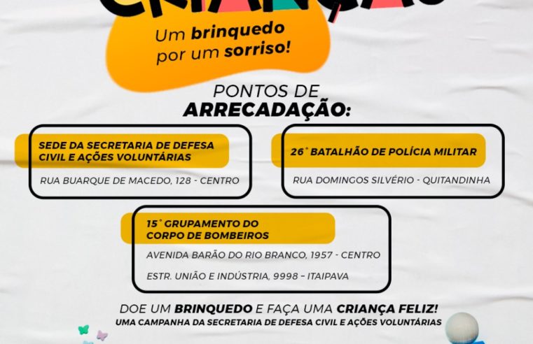 Defesa Civil realiza campanha de arrecadação de brinquedos para o Dia das Crianças