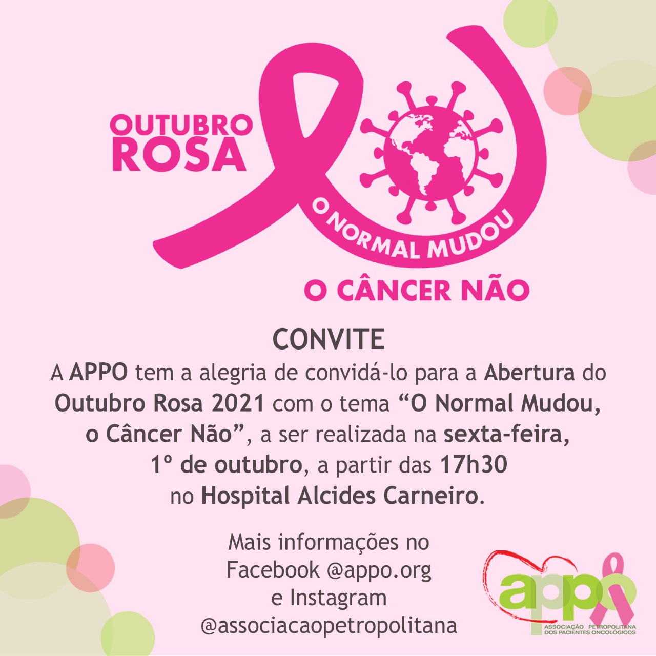 Abertura do Outubro Rosa será no Hospital Alcides Carneiro