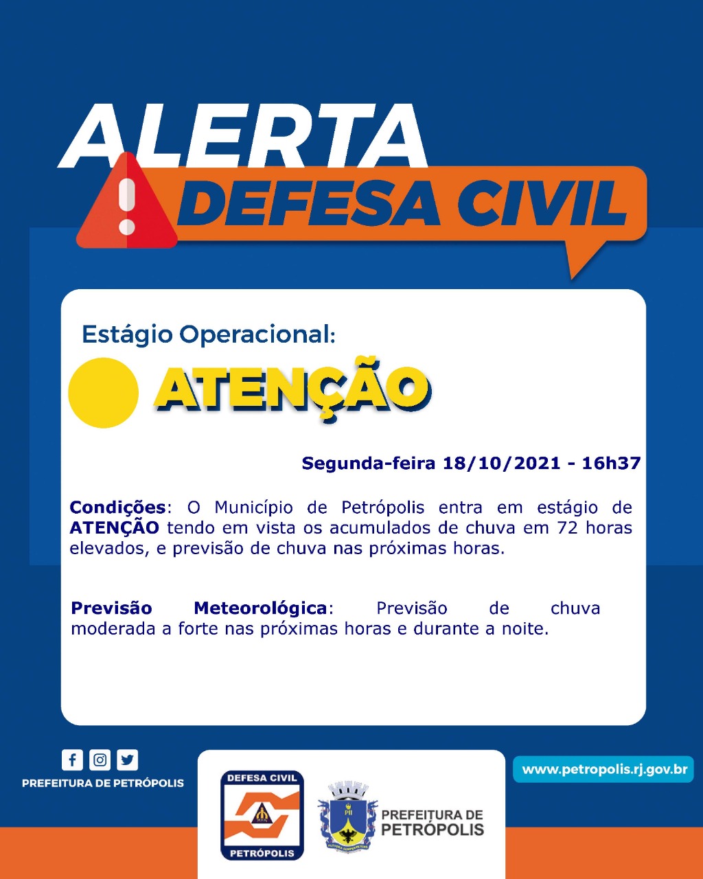 Com o tempo chuvoso, Defesa Civil mantém equipes reforçadas para o atendimento a possíveis ocorrências
