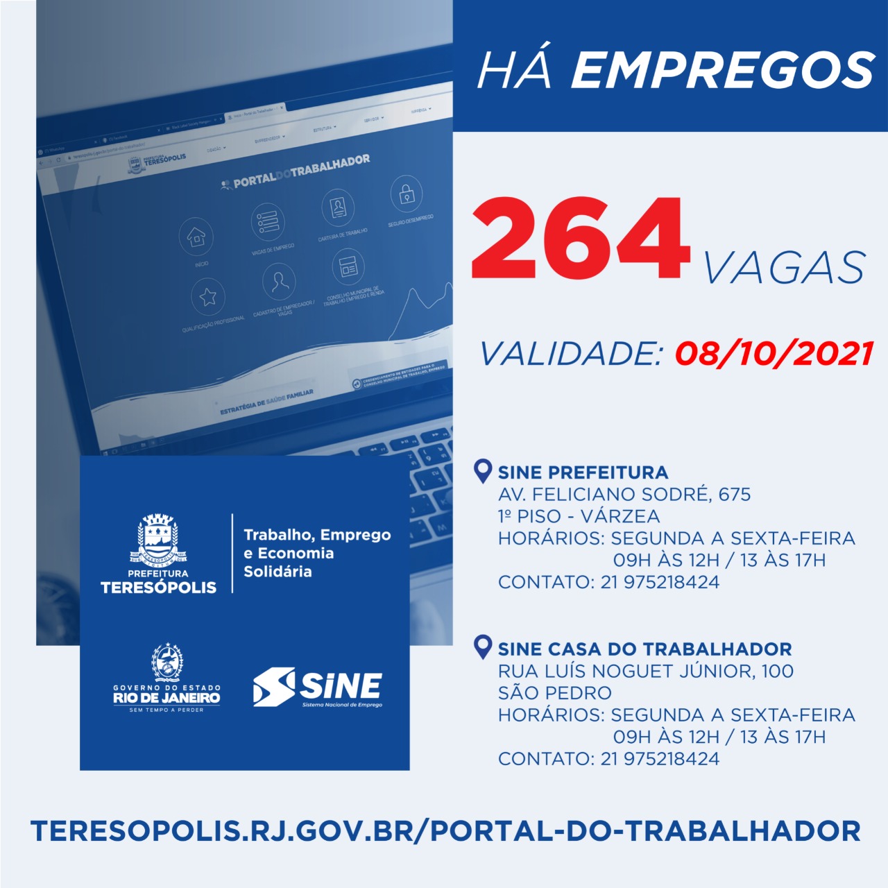 Programa ‘Emprega Terê’ divulga 264 vagas de emprego no Sine Teresópolis