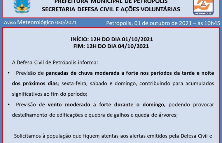 Próximos dias serão de tempo instável em Petrópolis