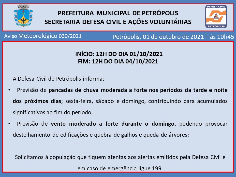 Próximos dias serão de tempo instável em Petrópolis