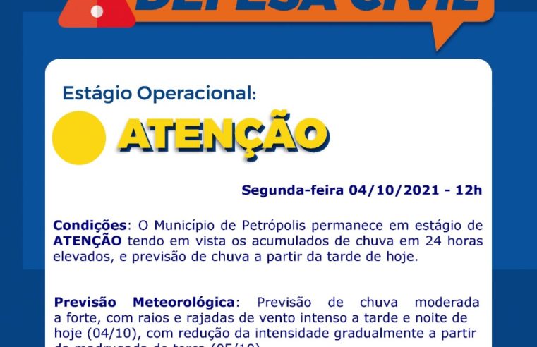 Defesa Civil de Petrópolis alerta para continuidade de tempo instável