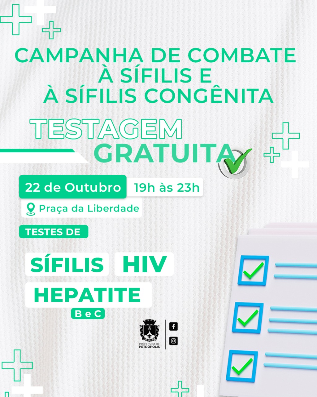 Prefeitura realiza ação de testagem contra Sífilis, HIV e Hepatites B e C na Praça da Liberdade na noite desta sexta-feira