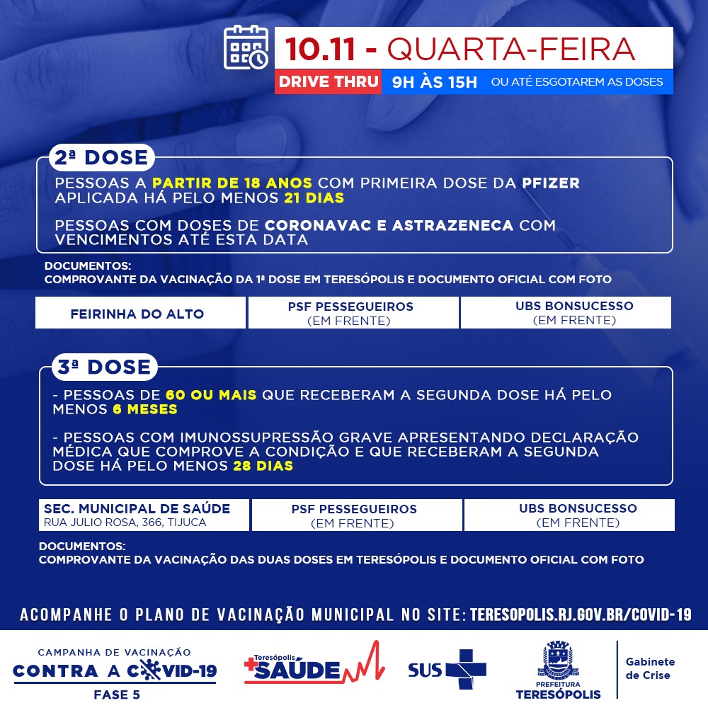 Teresópolis aplica dose de reforço em pessoas acima de 60 anos e imunossuprimidos