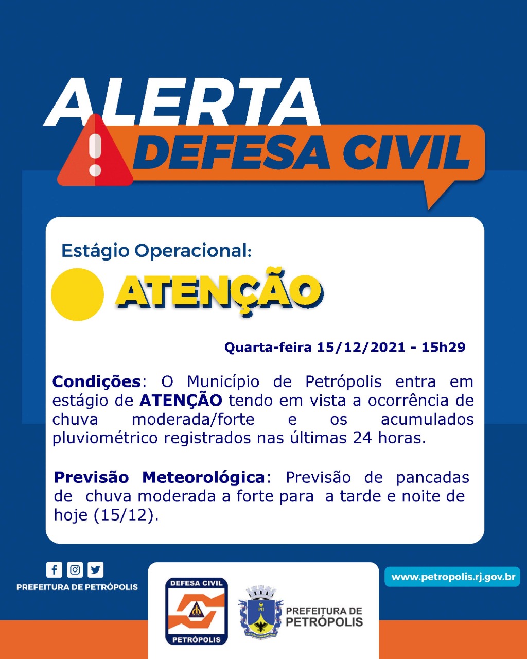 Defesa Civil alerta para previsão de pancadas de chuva