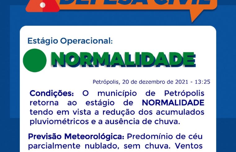 Município volta ao Estágio Operacional de Normalidade, mas Defesa Civil destaca previsão de chuva para os próximos dias
