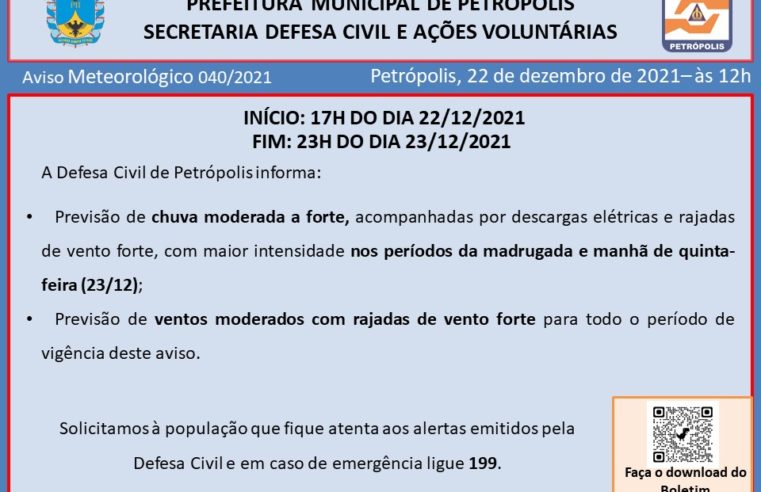 Defesa Civil: chuva de intensidade moderada a forte é prevista a partir da noite desta quarta em Petrópolis