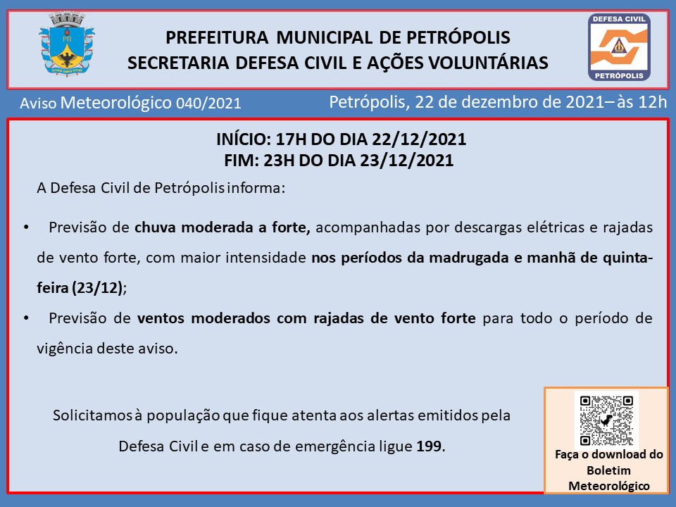 Defesa Civil: chuva de intensidade moderada a forte é prevista a partir da noite desta quarta em Petrópolis