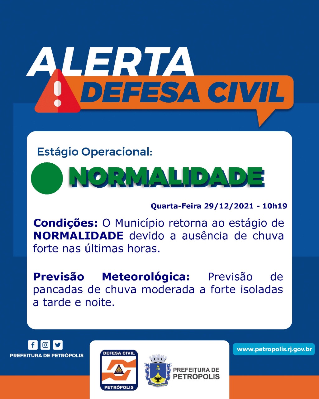 Chuva: município opera em estágio de normalidade, mas Defesa Civil informa a permanência da previsão de tempo instável para hoje e amanhã
