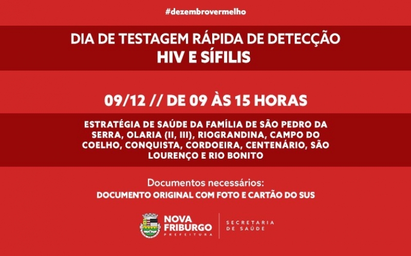 Secretaria Municipal de Saúde de Nova Friburgo promove dia de testagem para detecção do HIV e Sífilis