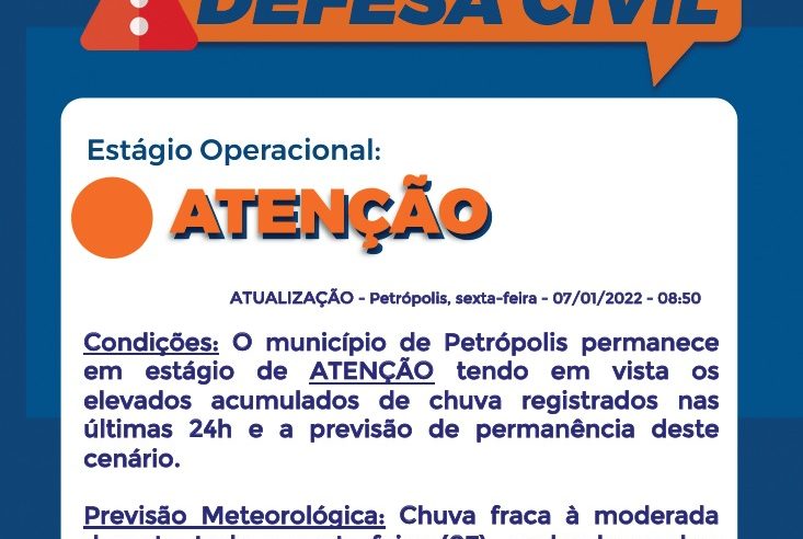 Defesa Civil permanece em estágio de atenção e emite boletim de risco geológico que alerta para o risco de deslizamentos