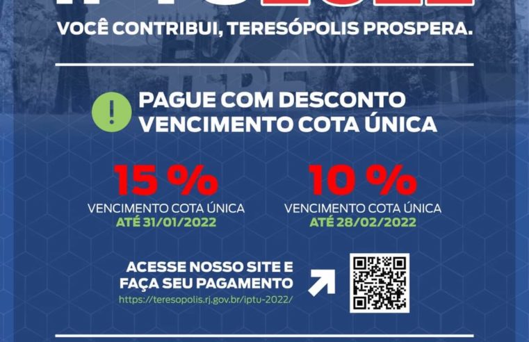 IPTU 2022: desconto de 15% para pagamento em cota única termina dia 31 de janeiro em Teresópolis