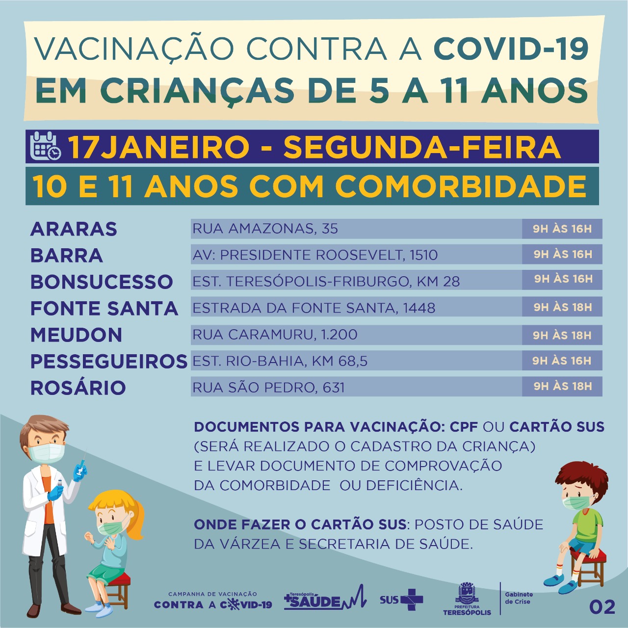 Teresópolis inicia hoje (17) vacinação contra a COVID-19 em crianças de 11 a 10 anos