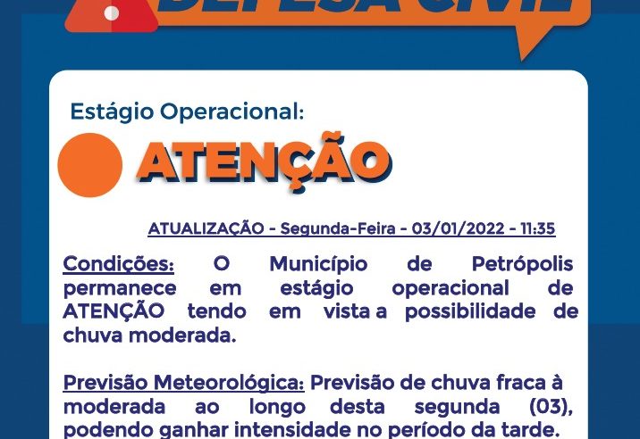 Defesa Civil mantém a cidade em estágio de atenção com a previsão de continuidade da chuva