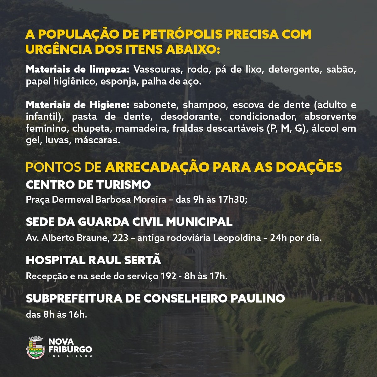Secretaria de assistência social de Nova Friburgo inicia articulação de apoio às vítimas das chuvas em Petrópolis