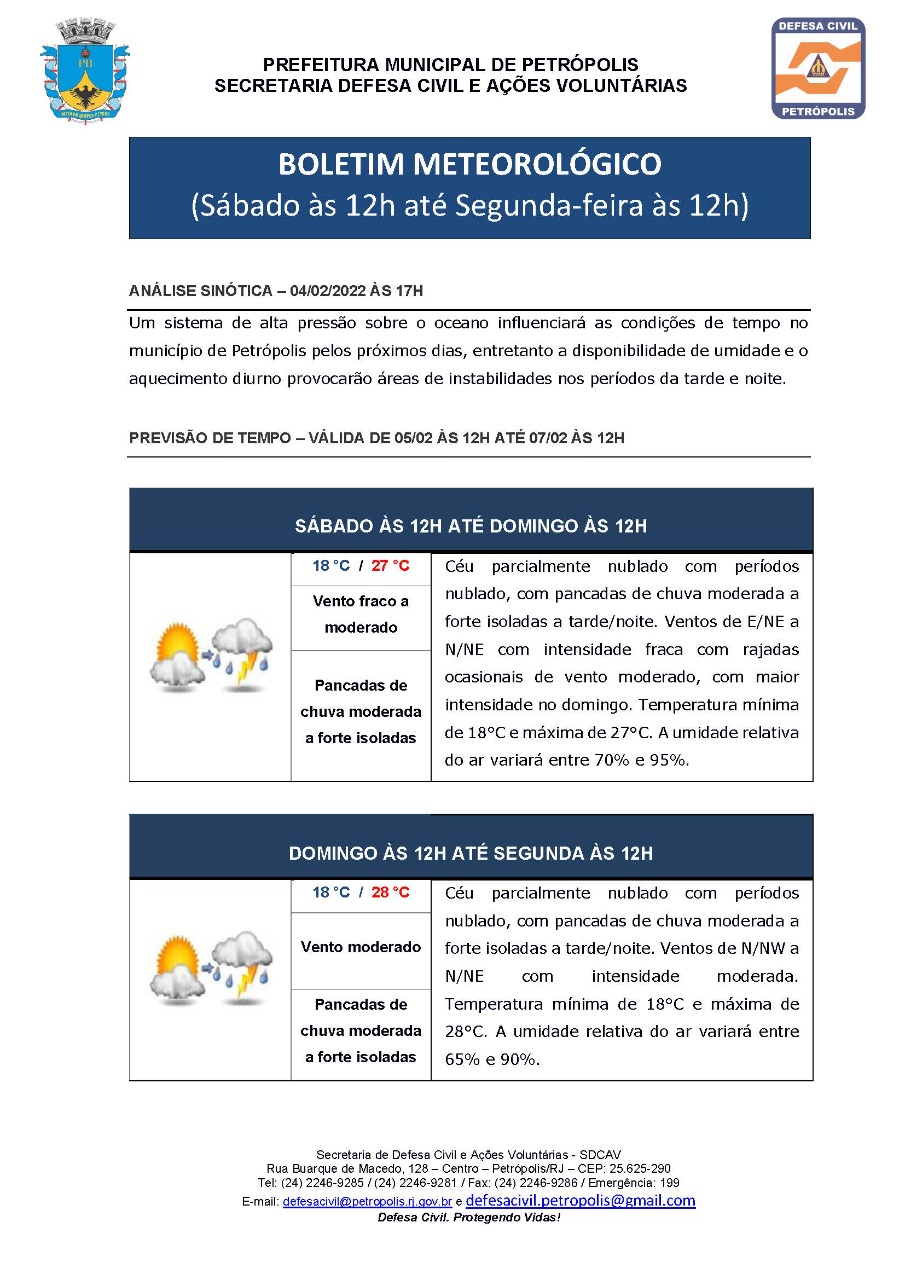 Com previsão de instabilidade no tempo para o fim de semana, Petrópolis segue em estágio de observação