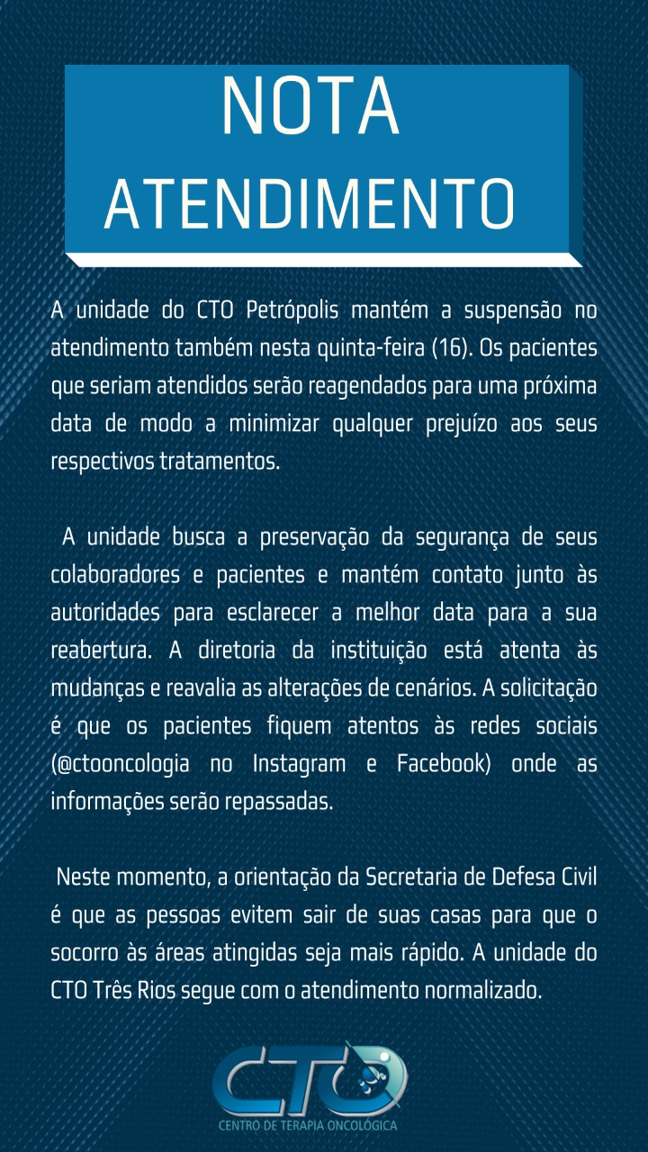 CTO mantém atendimentos suspensos