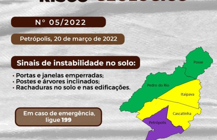 Defesa Civil emite Boletim Geológico para o alto risco de deslizamento no primeiro distrito