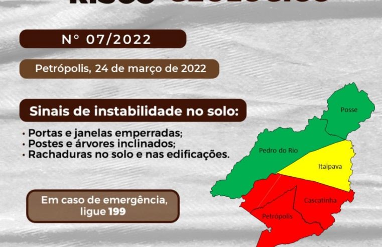 Defesa Civil emite novo boletim geológico: ainda há risco de deslizamentos no primeiro e segundo distritos
