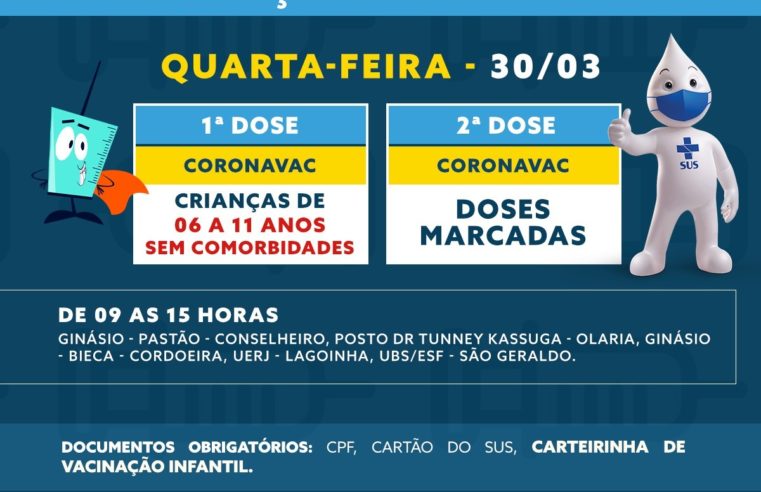 Confira o calendário de vacinação  contra a covid-19 de Nova Friburgo para crianças e adultos
