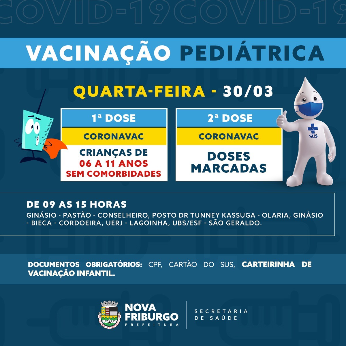 Confira o calendário de vacinação contra a covid-19 de Nova Friburgo para crianças e adultos