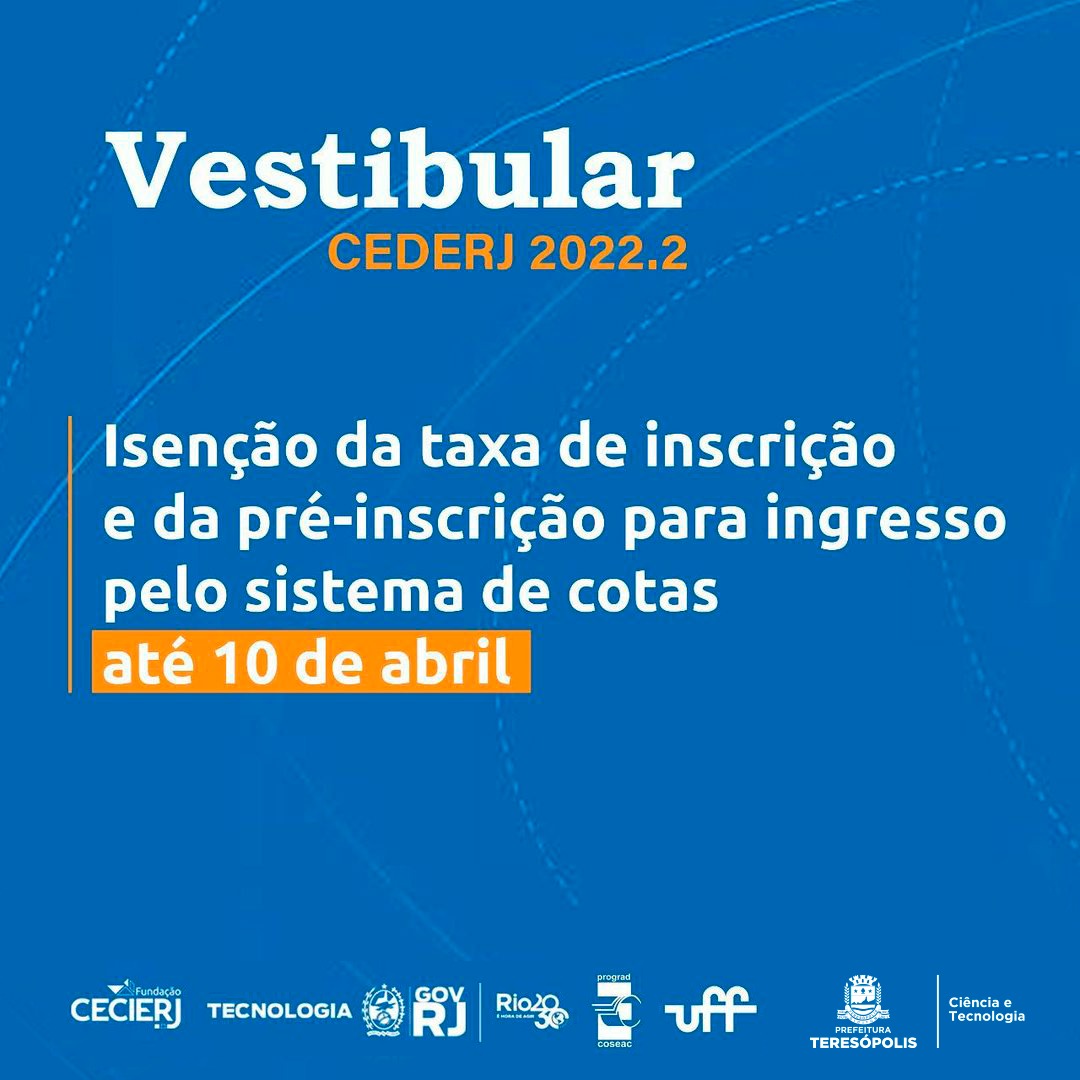 Vestibular Cederj 2022.2: aberta a etapa de isenção e cota
