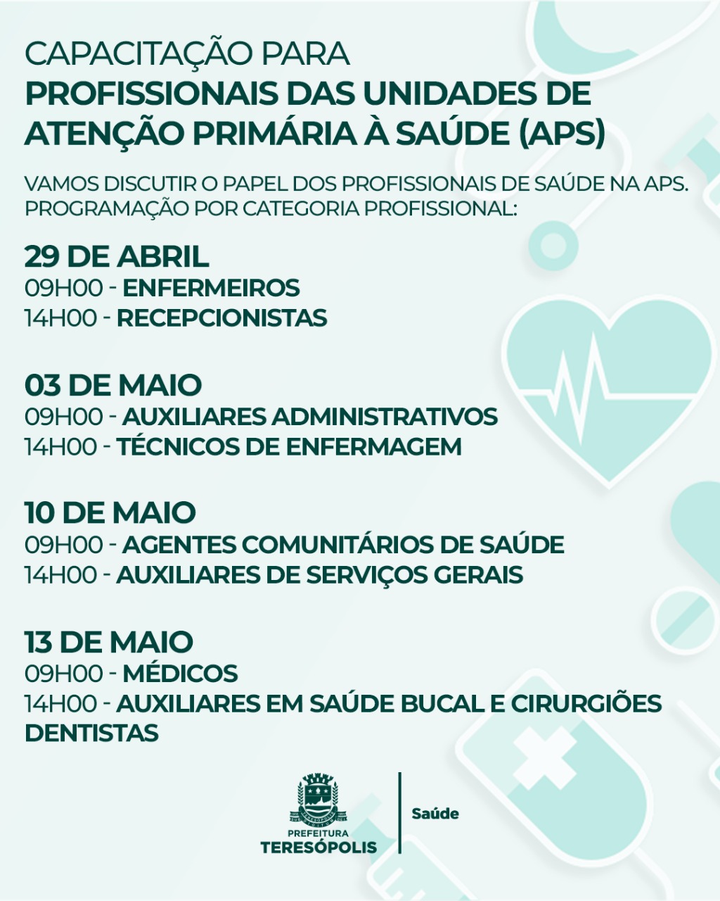 Profissionais da Atenção Primária à Saúde (APS) de Teresópolis terão encontros para capacitação