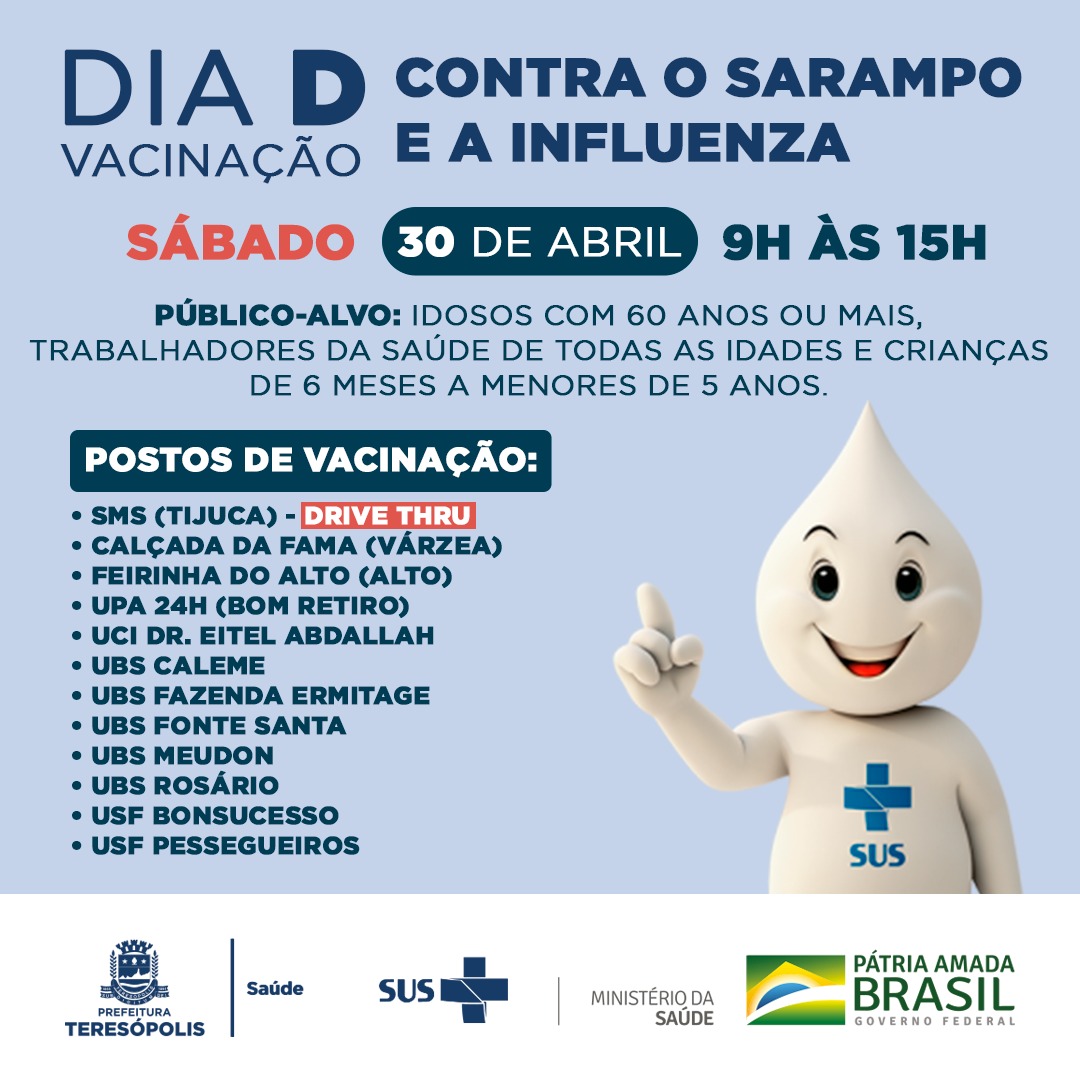 Teresópolis terá dia “D” de vacinação contra Influenza e Sarampo neste sábado (30)
