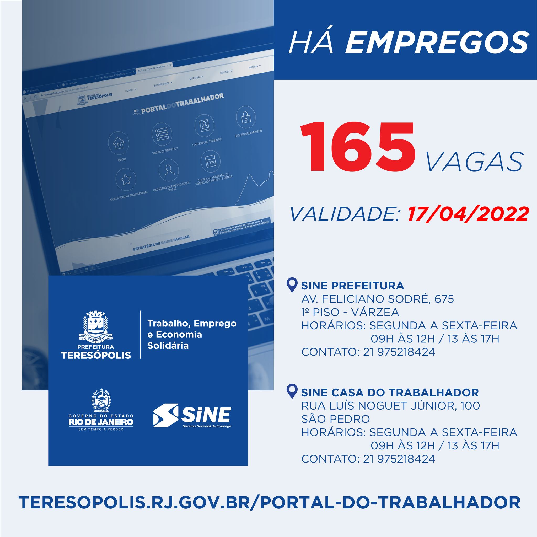 Programa ‘Emprega Terê’ divulga 165 vagas de emprego no Sine Teresópolis